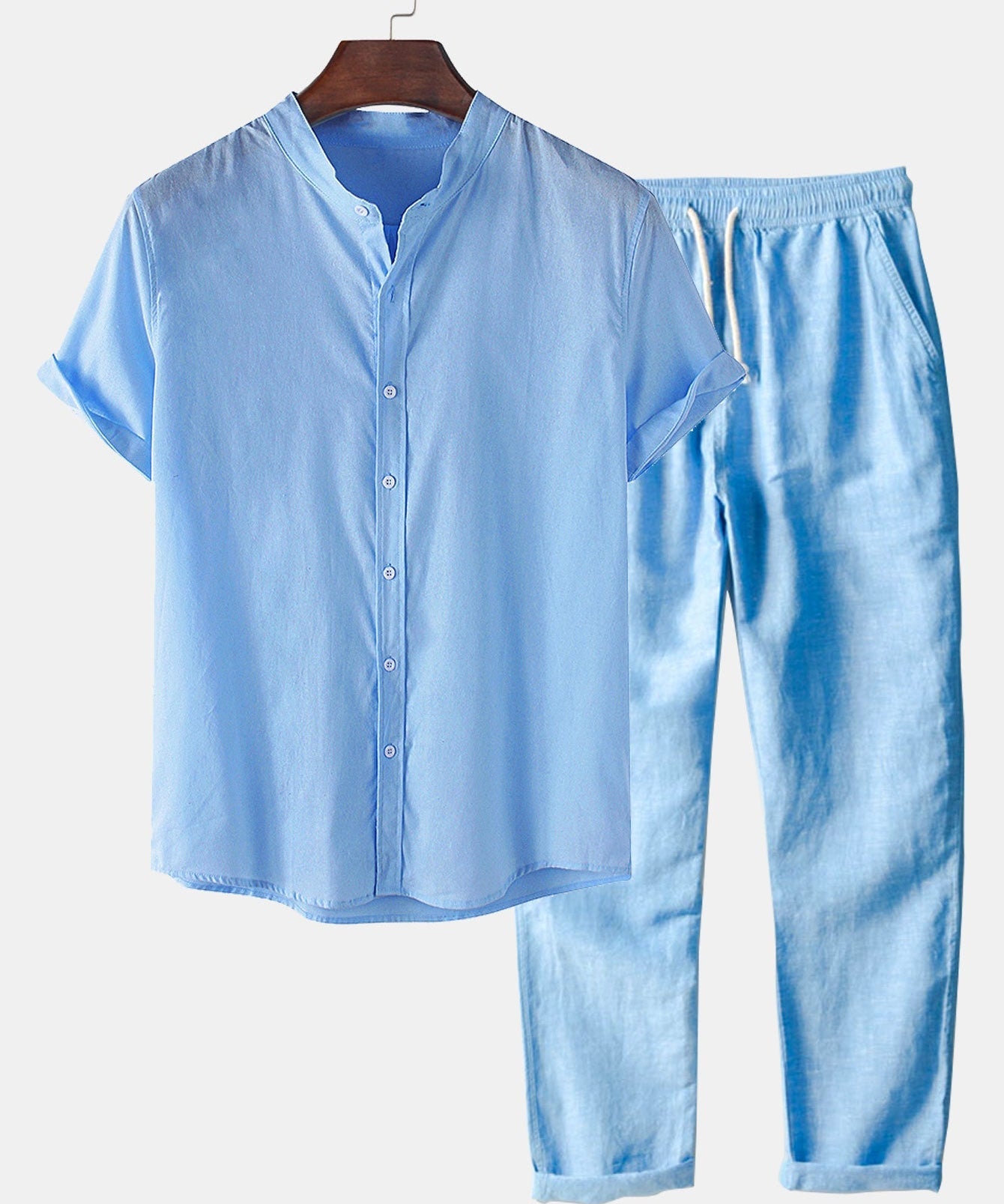 Linen Look Short Sleeve Basic Shirts & Straight Leg Linen Pants