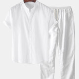 Linen Look Short Sleeve Basic Shirts & Straight Leg Linen Pants