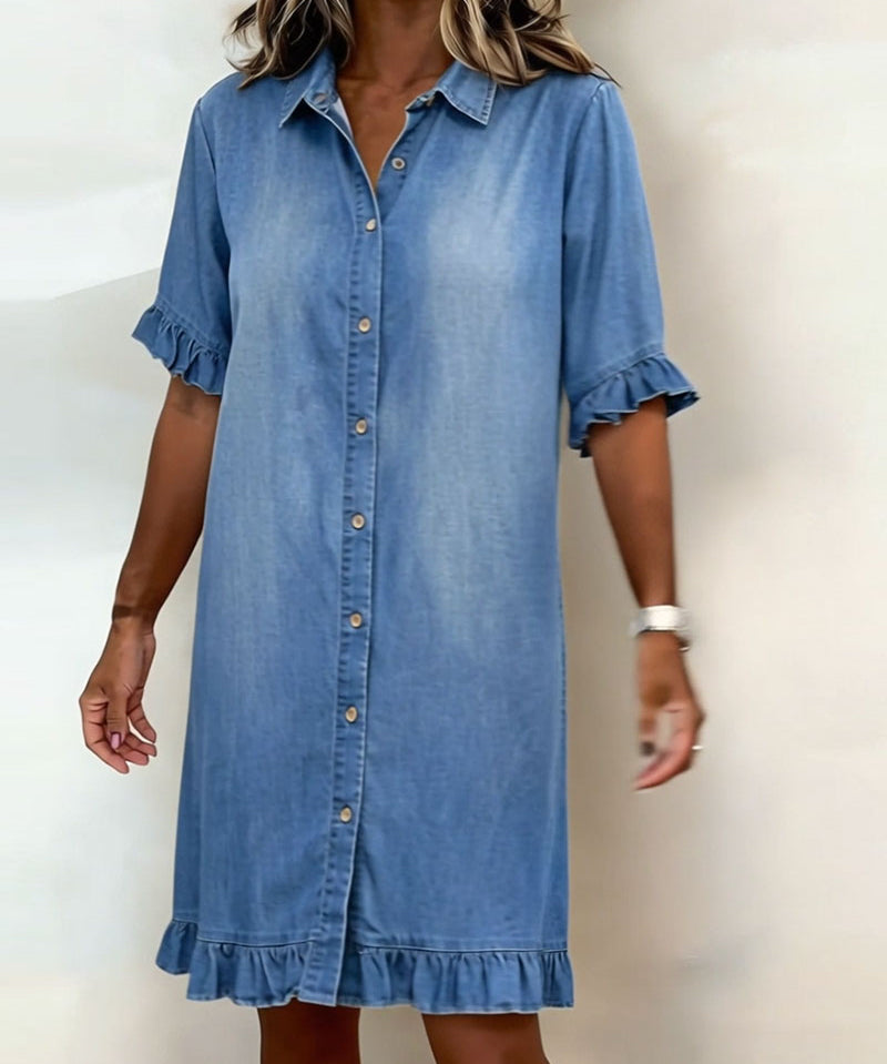 Maria | Comfortable Denim Dress with Flattering Pleats