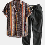 Elephant Geometric Print Shirt & Linen Cotton Blend Cropped Pants