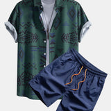 Aztec Geometric Print Shirt & Swim Shorts
