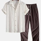 Geometric Jacquard Cuban Shirt & Straight Leg Linen Pants