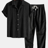 Geometric Jacquard Cuban Shirt & Straight Leg Linen Pants