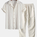 Geometric Jacquard Cuban Shirt & Straight Leg Linen Pants