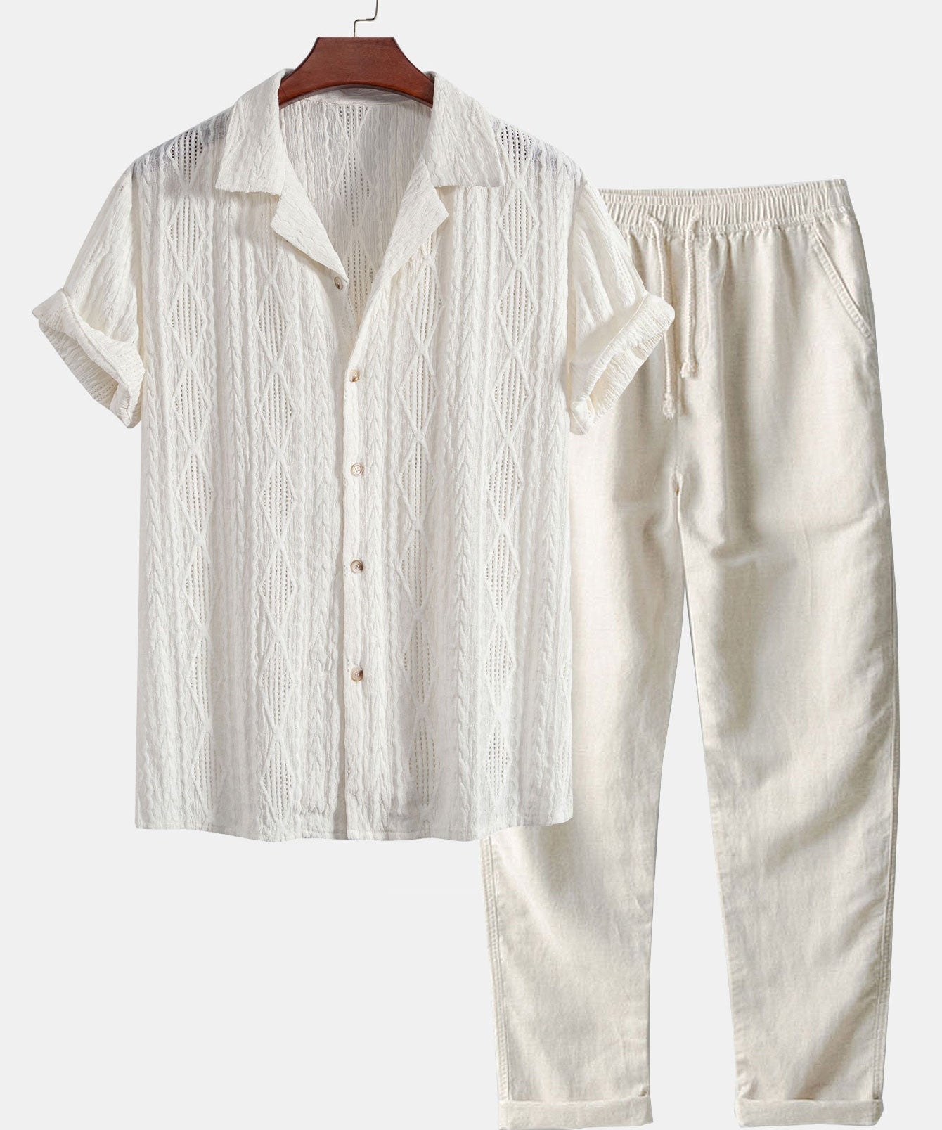 Geometric Jacquard Cuban Shirt & Straight Leg Linen Pants