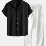Geometric Jacquard Cuban Shirt & Straight Leg Linen Pants