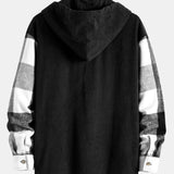 Relax Fit Flannel Plaid Corduroy Patchwork Hooded Shirt