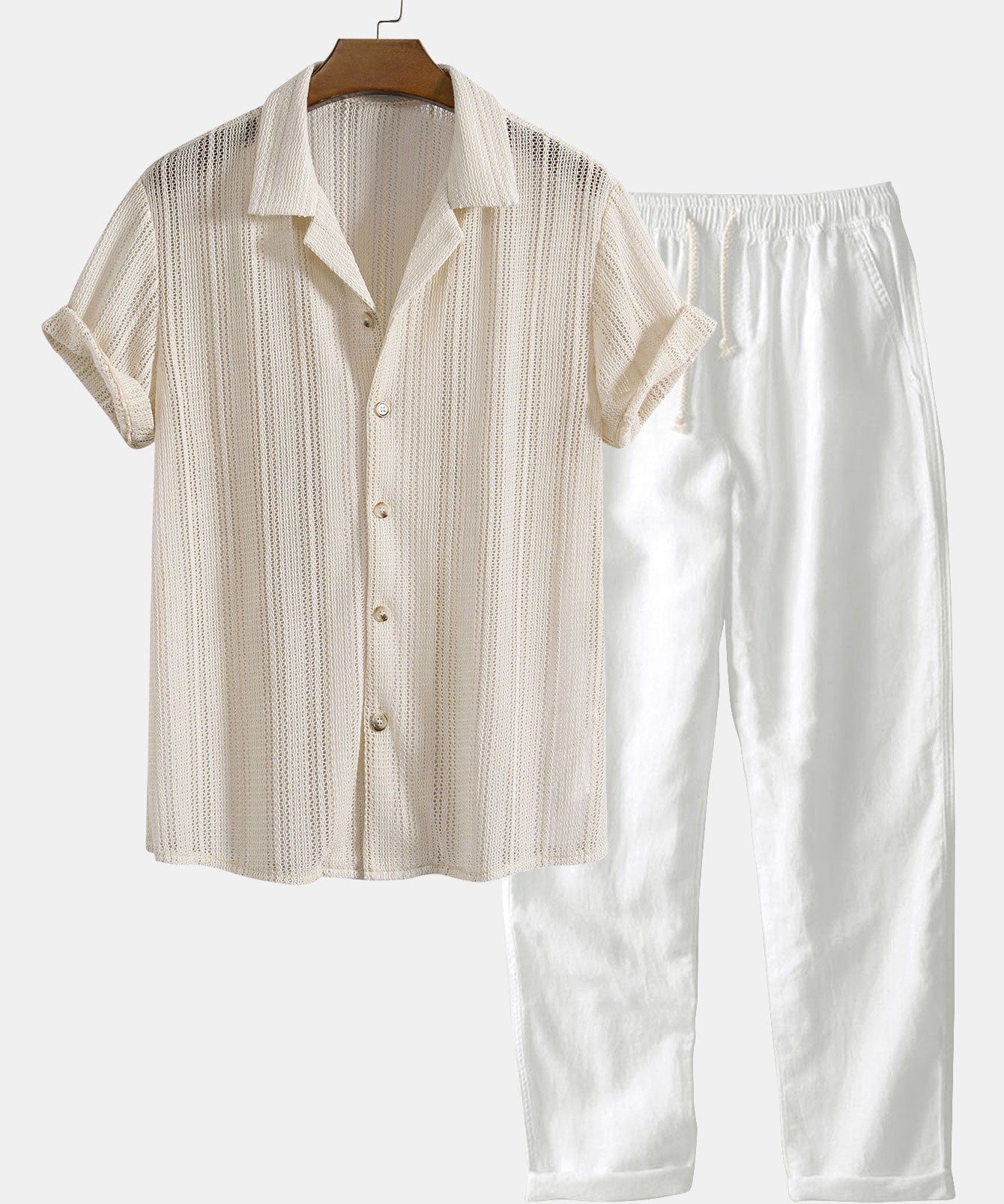 Textured Cuban Shirt & Straight Leg Linen Pants