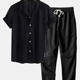 Textured Cuban Shirt & Straight Leg Linen Pants