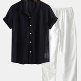 Textured Cuban Shirt & Straight Leg Linen Pants