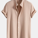 Muscle Fit Ribbed Stand Collar Shirt