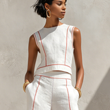 Elegant Contrast-Stitched Pants Set