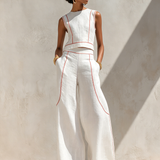 Elegant Contrast-Stitched Pants Set