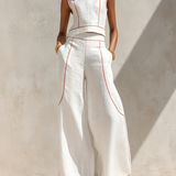 Elegant Contrast-Stitched Pants Set