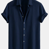 Waffle Button Up Shirt & Linen Cotton Blend Drawstring Shorts
