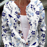VYNORA™ | VINTAGE FLORAL BIRD PRINT BUTTON-FRONT CARDIGAN