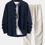 Long Sleeve Stand Collar Shirt & Straight Leg Linen Pants