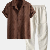Houndstooth Jacquard Cuban Shirt & Straight Leg Linen Pants