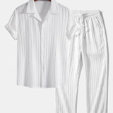 Striped Jacquard Cuban Collar Shirt & Straight Leg Pants