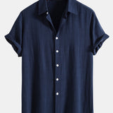 Linen Rayon Blend Button Up Shirt & Linen Drawstring Shorts