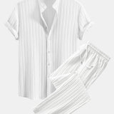 Textured Stand Collar Shirt & Straight Leg Pants