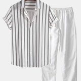 Linen Look Striped Button Up Shirt & Straight Leg Linen Pants