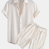Waffle Button Up Shirt & Drawstring Waffle Shorts