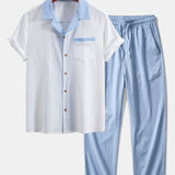 Textured Contrast Cuban Shirt & Straight Leg Pants