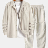 Long Sleeve Corduroy Cuban Collar Shirt & Straight Leg Linen Pants