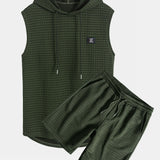 Sleeveless Waffle Hooded Vest & Waffle Drawstring Shorts