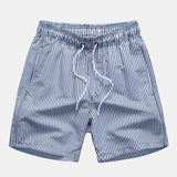 Linen Look Cotton Button Up Shirt & Stripe Print Swim Shorts