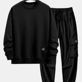 Relax Fit Geometric Striped Sweatshirt & Drawstring Corduroy Cargo Jogger Pants