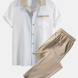 Textured Contrast Cuban Shirt & Straight Leg Pants