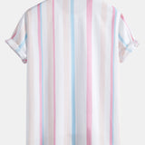 Colorful Striped Print Button Up Shirt & Swim Shorts
