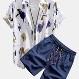 Brushstroke Print Button Up Shirt & Swim Shorts