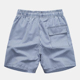 Textured Stand Collar Shirt & Stripe Print Swim Shorts