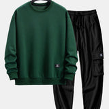 Relax Fit Geometric Striped Sweatshirt & Drawstring Corduroy Cargo Jogger Pants