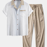 Textured Contrast Cuban Shirt & Straight Leg Pants