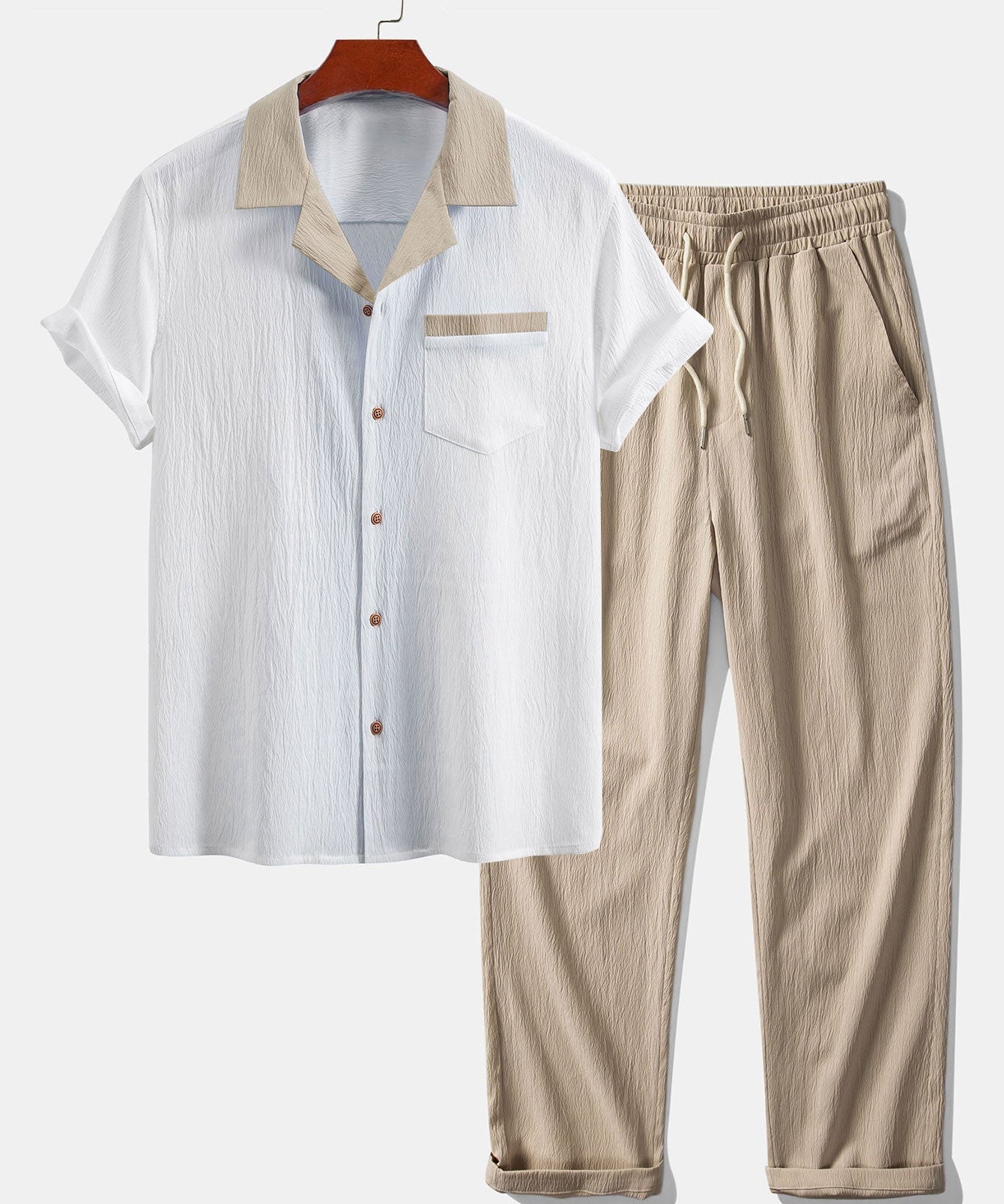 Textured Contrast Cuban Shirt & Straight Leg Pants