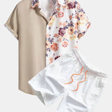 Floral Patchwork  Print Button Up Shirt & Swim Shorts