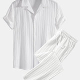 Striped Jacquard Cuban Collar Shirt & Straight Leg Pants