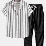 Linen Look Striped Button Up Shirt & Straight Leg Linen Pants