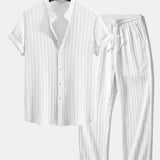 Textured Stand Collar Shirt & Straight Leg Pants