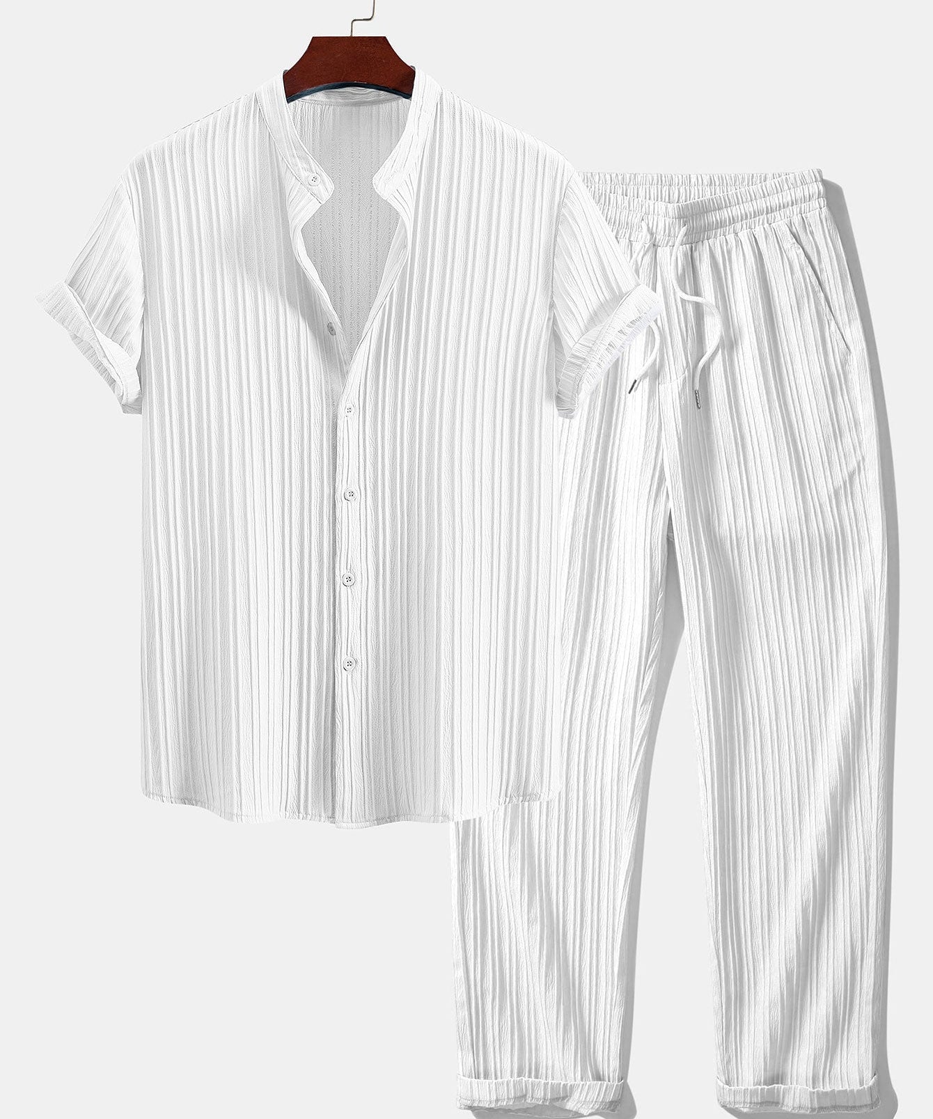 Textured Stand Collar Shirt & Straight Leg Pants