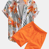 Flower Plants Print Button Up Shirt & Swim Shorts