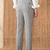 New York Cotton Linen Herringbone Straight Fit Pleated Trousers