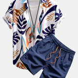 Colorful Leaf Print Button Up Shirt & Swim Shorts