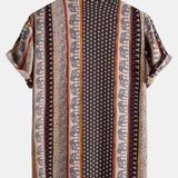 Elephant Geometric Print Shirt & Linen Cotton Blend Cropped Pants