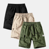 3 Pieces Solid Color Cargo Drawstring Shorts