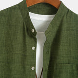 Long Sleeve Stand Collar Shirt & Straight Leg Linen Pants